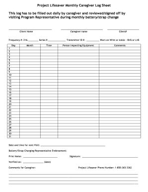 Monthly Inspection Sheet Projectlifesaver Info  Form