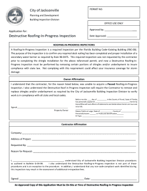 Destructive Roofing in Progress Inspection Application COJ Net  Form