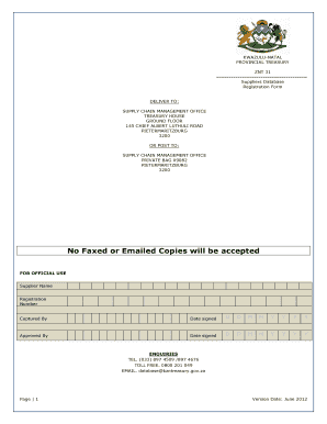  ZNT31 Supplier Registration Form KZN Treasury 2012-2024
