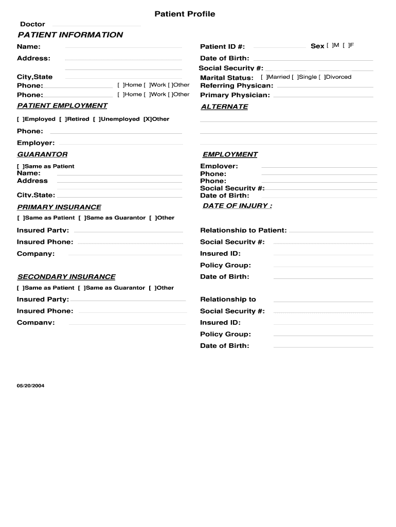  Patient Profile Form 2004-2024