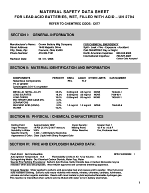 Crown Battery MSDS for Lead Acid Batteries Wet UN 2794 D  Form