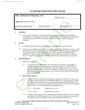 Medical Device Sop Templates  Form