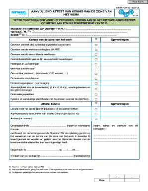 Aanvullend Attest Van Kennis Van De Zone Van Het Werk VA Infrabel Infrabel  Form