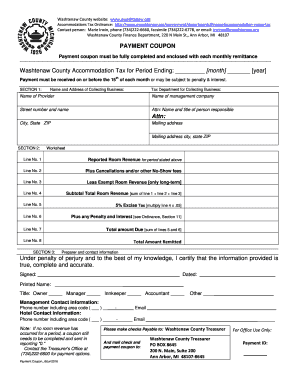 Get and Sign PAYMENT COUPON Washtenaw County Accommodation Tax for Ewashtenaw 2016-2022 Form