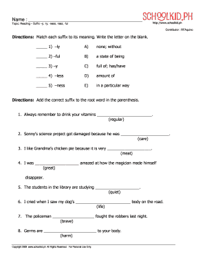 Suffix Y Ly Ness Less Ful RFA 1 Schoolkid  Form