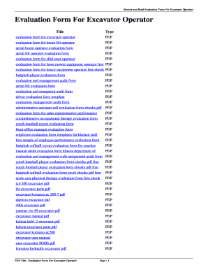 Excavator Operator Evaluation Form