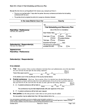 Rule 23 5 Form 2 Trial Scheduling and Discovery Plan