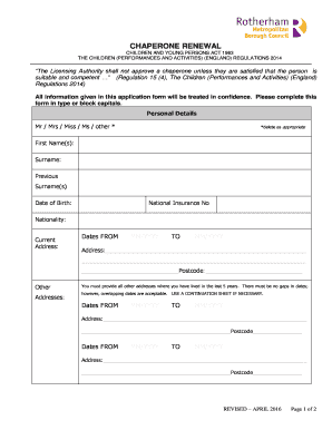 CHAPERONE RENEWAL Rotherham Gov Uk  Form