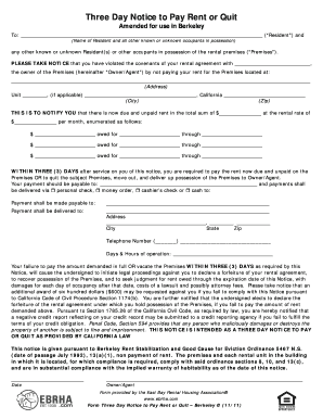Notice to Pay Rent or Quit  Form