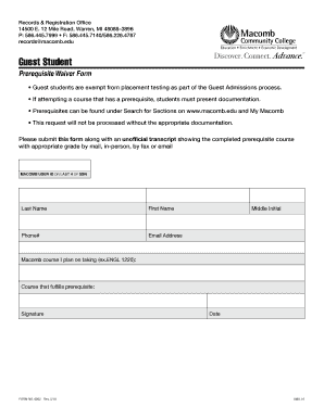 Guest Student Macomb Community College  Form