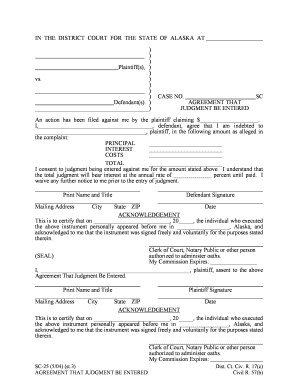 SC 25 Agreement that Judgment Be Entered 5 04 DOC  Form