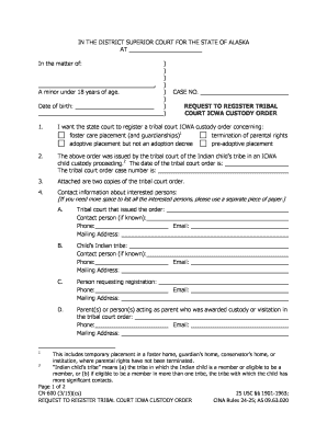 CN 600, Request to Register Tribal Court Custody Order 3 15 CINA Forms