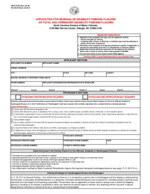  APPLICATION for RENEWAL of DISABILITY PARKING NCDOT Ncdot 2016