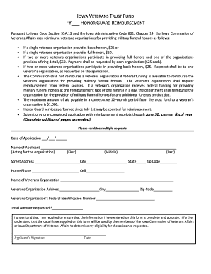 Honor Guard Reimbursement Application Iowa Department of Va Iowa  Form