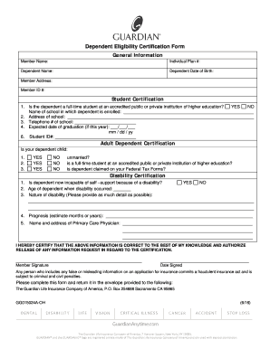  Dependent Certification Form 2016-2024