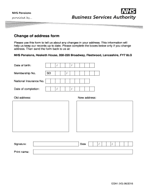 Change of Address Form Nhsbsa Nhs Uk