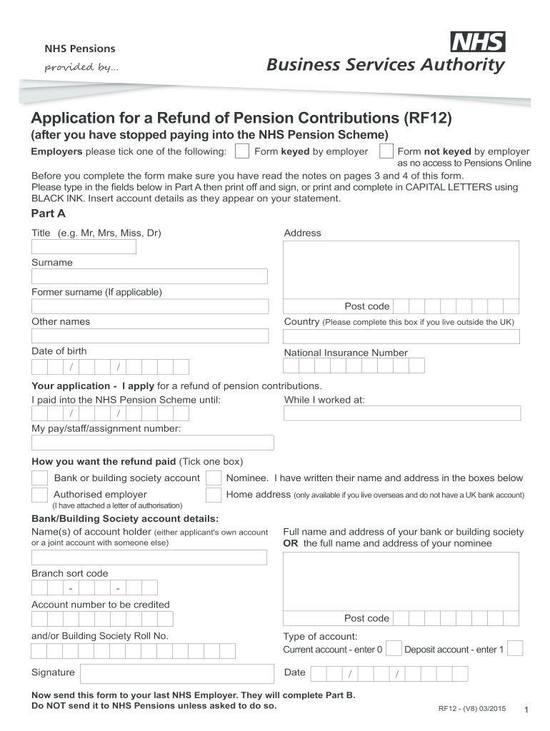  Application for a Refund of Pension Contributions RF12 2019