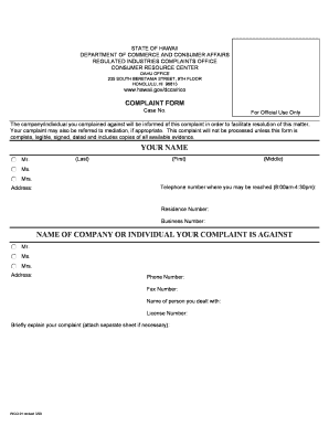 RICO Complaint Form Large Print Department of Commerce and