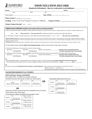 Samford University Immunization Requirements  Form