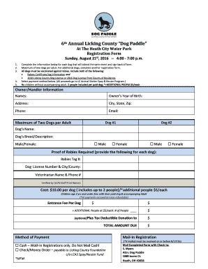 6th Annual Licking County Dog Paddle  Form