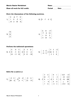 Matrix Basics Worksheet Answers  Form
