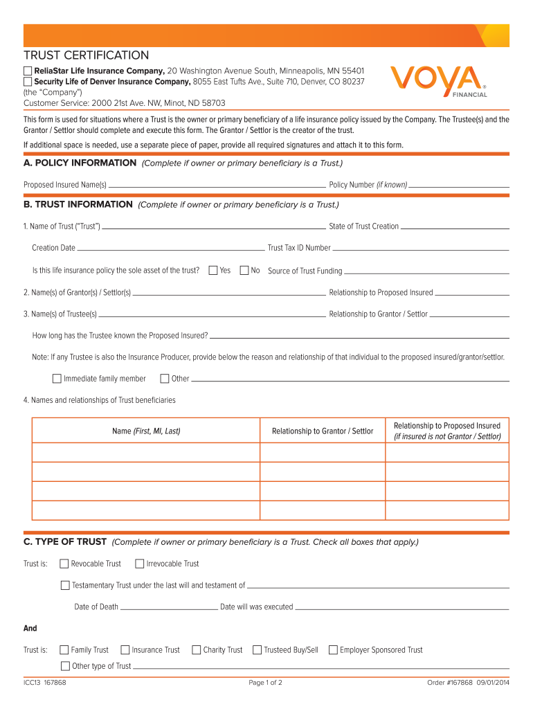  Voya Trust Certification Form 2014-2024