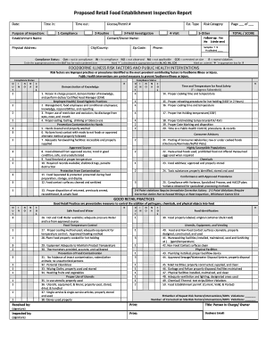 Proposed Retail Food Establishment Inspection Report Dshs Texas  Form