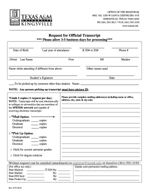  Tamuk Transcript Request Form 2016