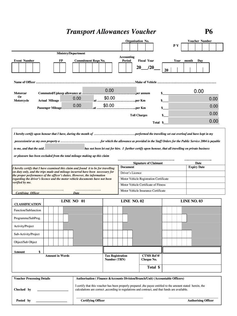 Application for Transport Allowance  Form