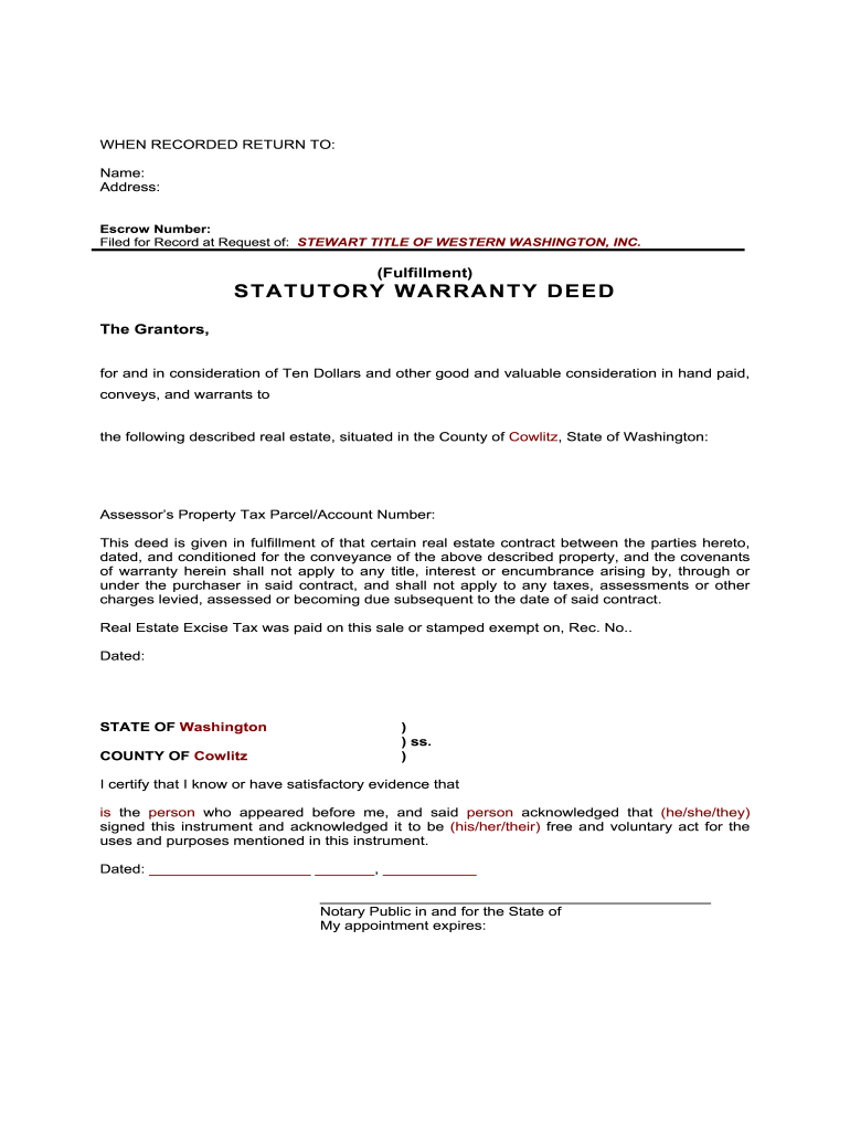 Fulfillment Deed Individual Acknow DOC  Form