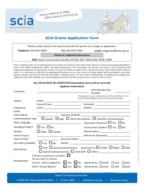 SCIA Grants Application Form Spinal Cord Injuries Australia Scia Org