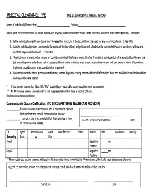 MEDICAL CLEARANCE PPD Scranton  Form