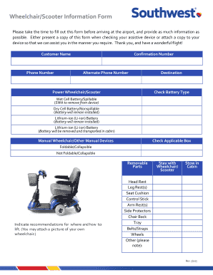  Southwest Airlines Wheelchair Scooter Information Form 2015-2024