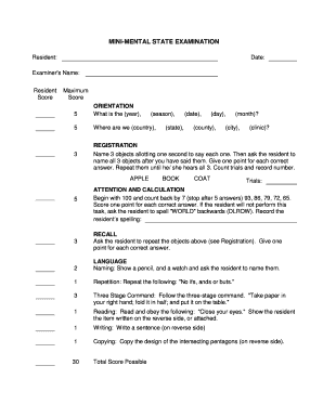 Mini Mental State Examination Form Form Download