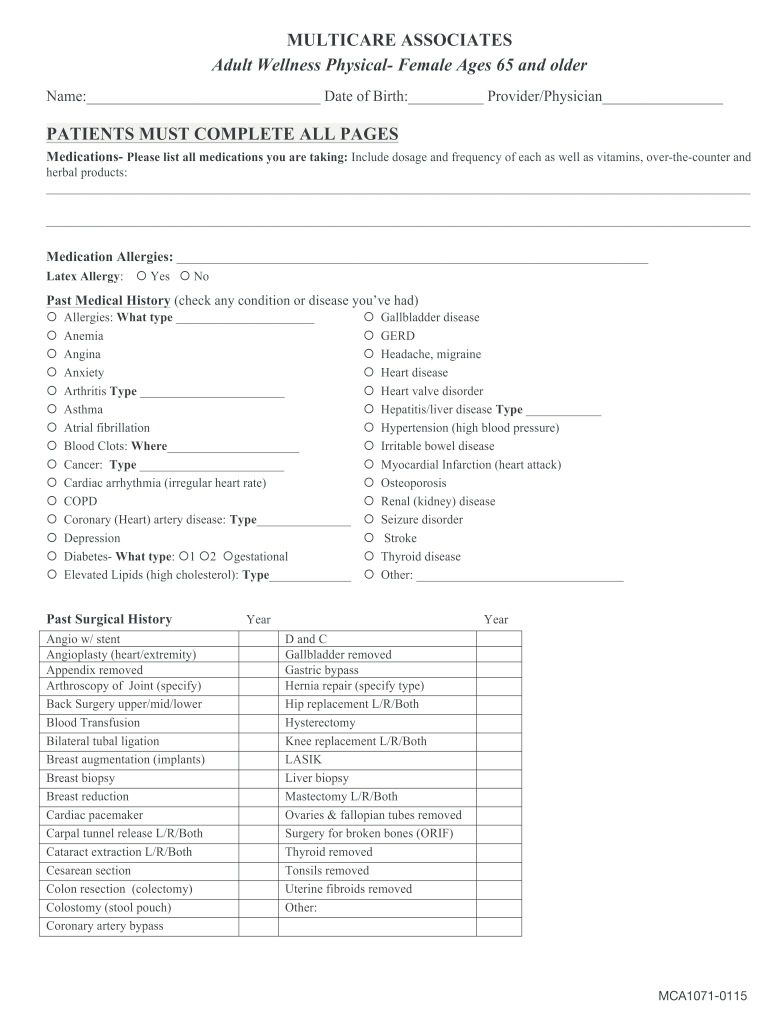  PATIENTS MUST COMPLETE ALL PAGES Multicare 2015-2024