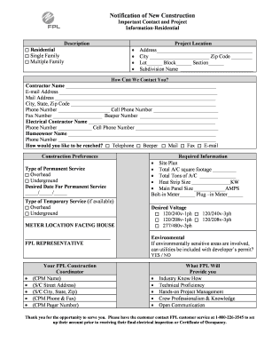 Notification New Construction Residential  Form