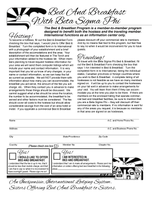 Bed and Breakfast with Beta Sigma Phi Betasigmaphi  Form