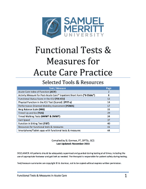 Functional Tests &amp; Measures for Acute Care Practice Samuelmerritt  Form