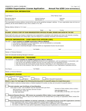 LG200A New Organization License Application Minnesota Gov  Form