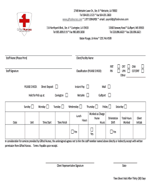 Gifted Healthcare Timesheet  Form