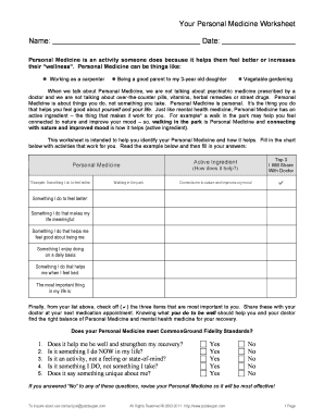 Personal Medicine Worksheet  Form