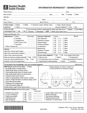 Information Worksheet Mammogram