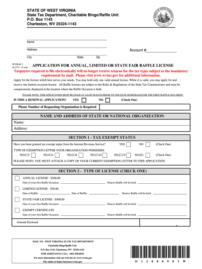 Get and Sign West Virginia Raffle License  Form