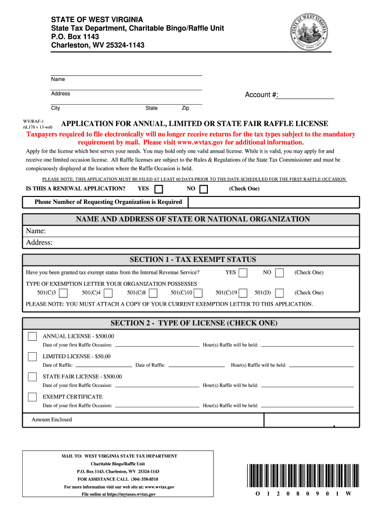 West Virginia Raffle License  Form