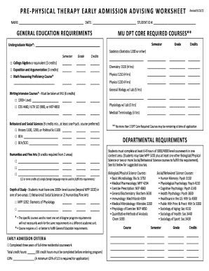 PRE PHYSICAL THERAPY EARLY ADMISSION ADVISING  Form