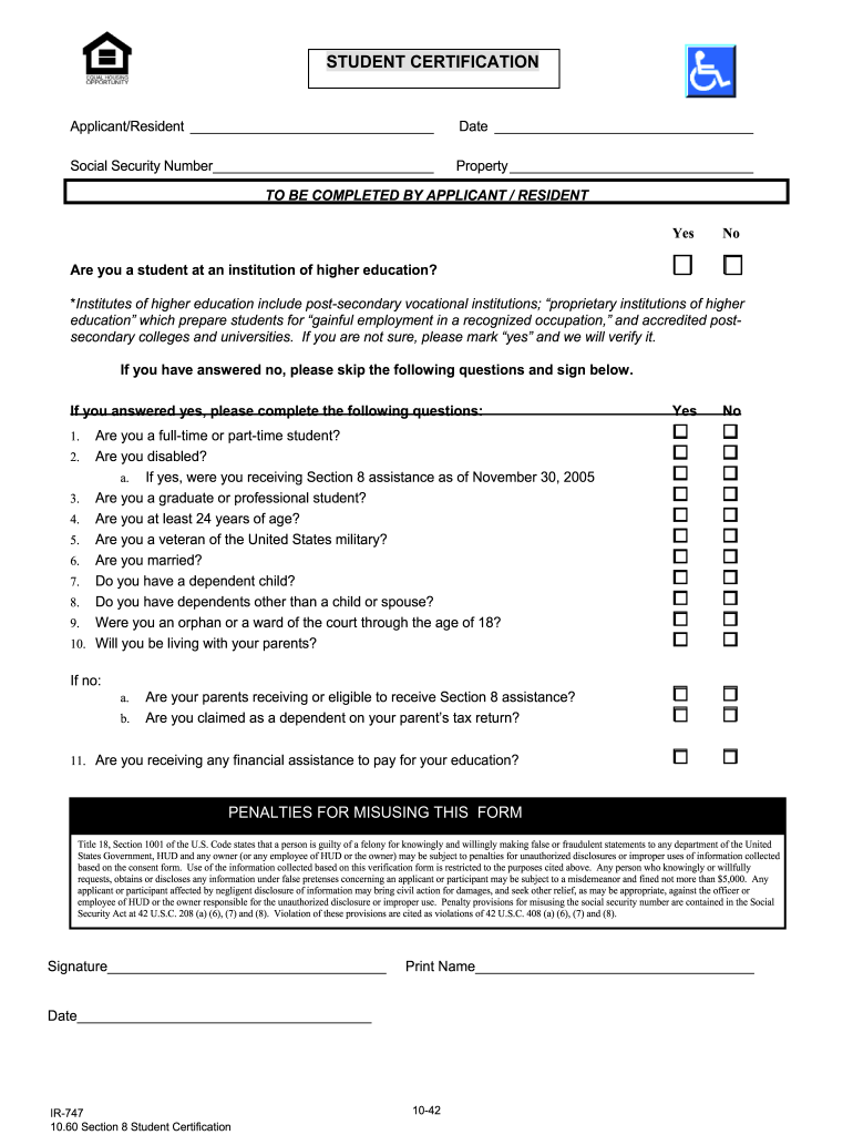  IR 747 Student Certification DOC 2011-2024