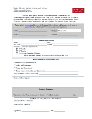  Special Service Appointment Form Boston University 2015-2024