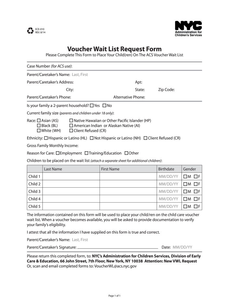 Voucher Waiting List  Form