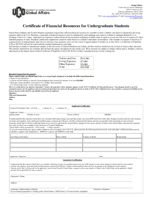  Certificate of Financial Resources Form Office of Global Affairs UCO Oga Uco 2016