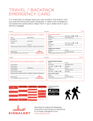 Backpack Emergency Card  Form